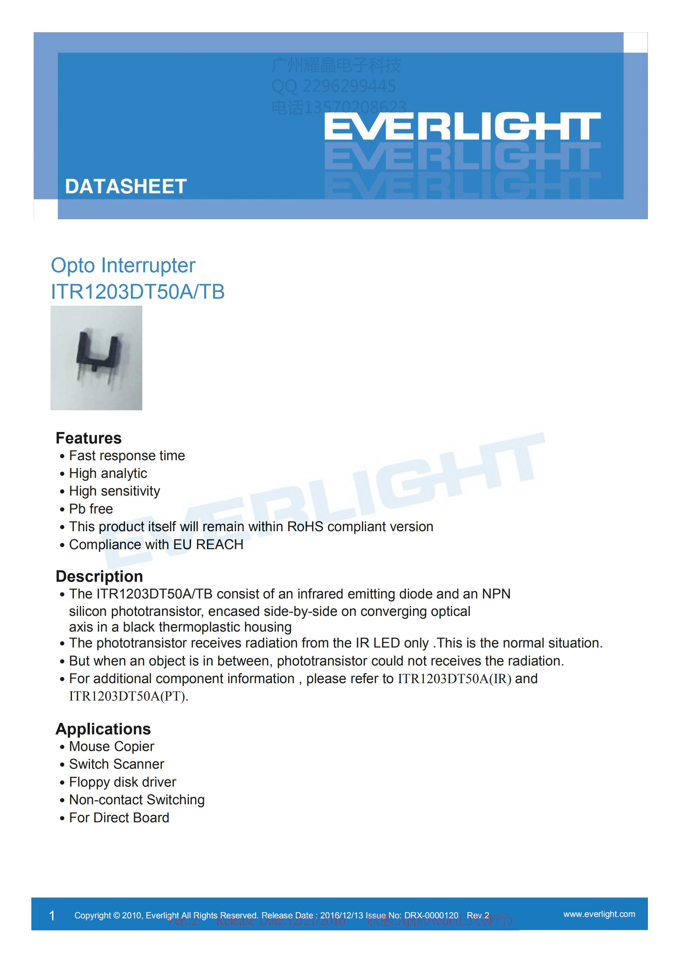 Optical Sensor ITR1203DT50A-TB parameter